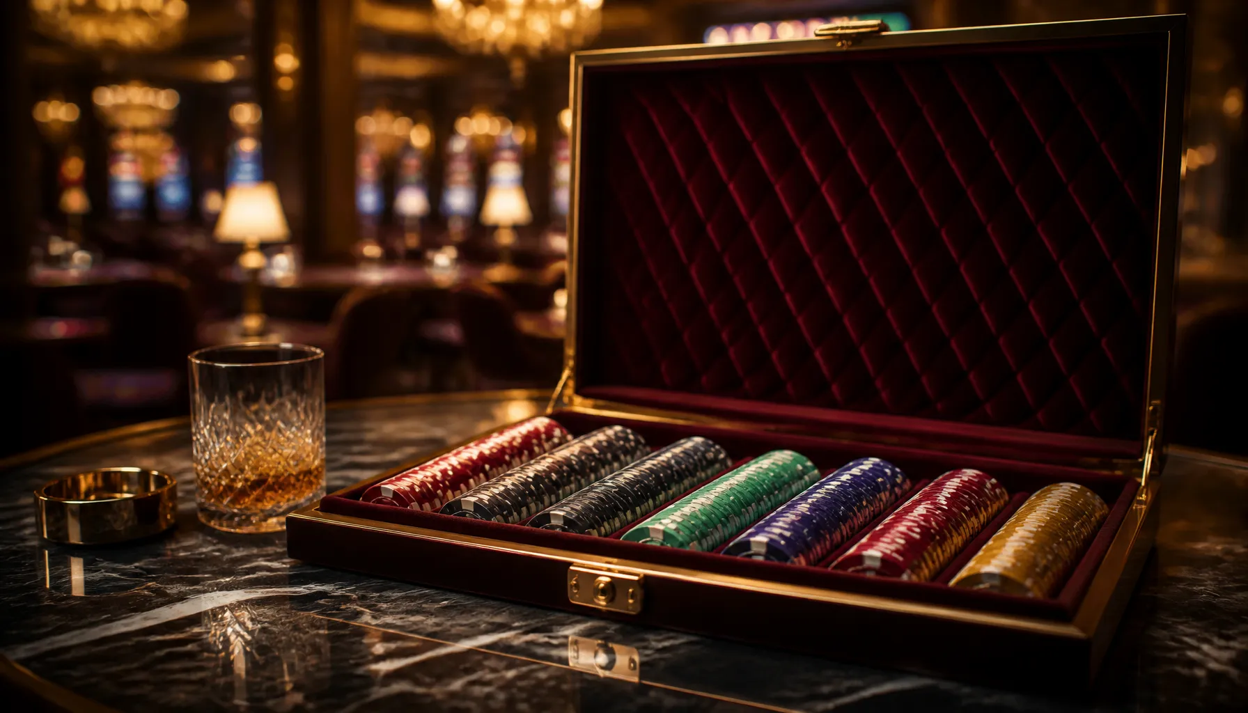 Cinematic close-up of gleaming gold coins scattered on deep emerald velvet, dramatic warm spotlight, premium casino luxury ae