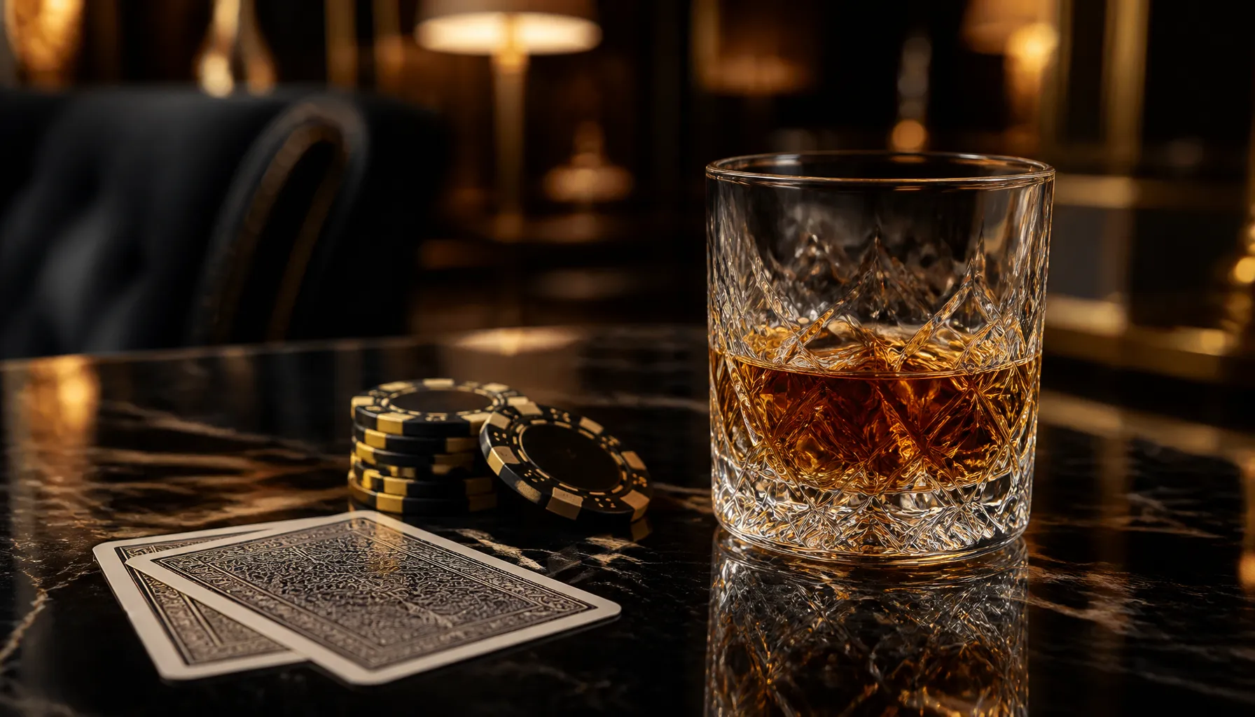 Golden trophy on deep green velvet surface with soft cinematic warm lighting evoking luxury casino winner atmosphere