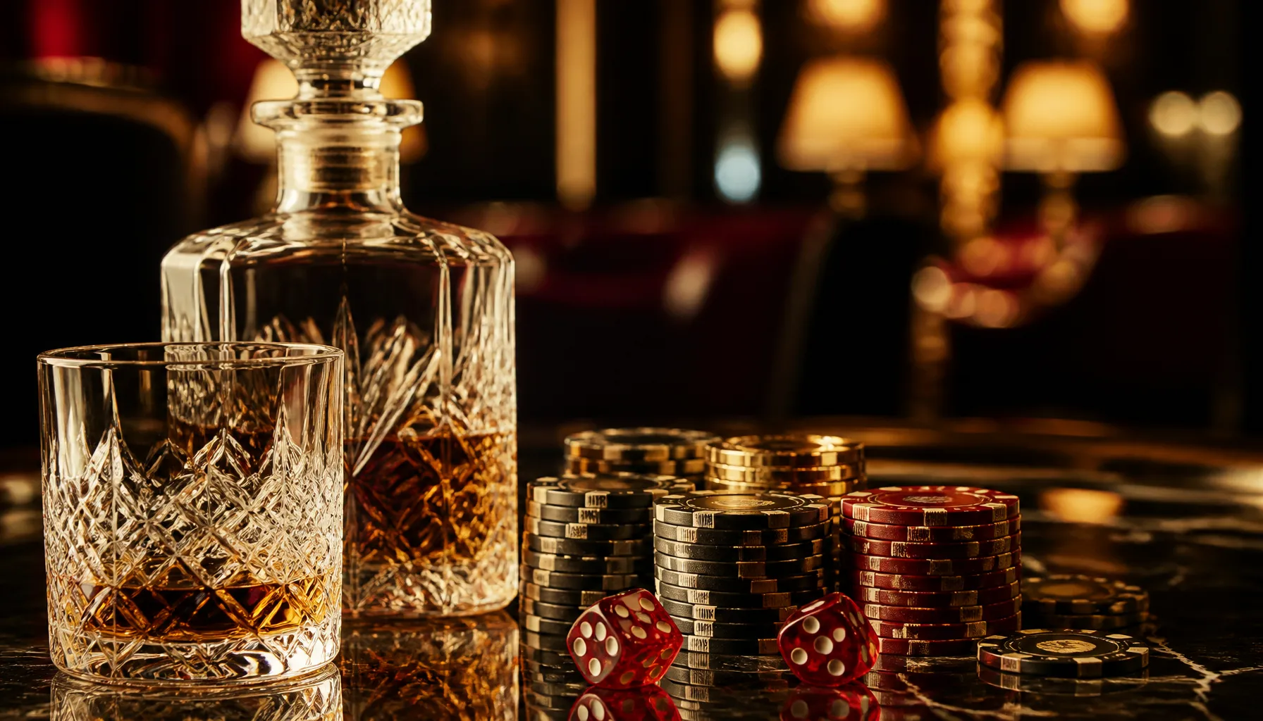 Golden trophy on deep green velvet surface with soft cinematic warm lighting evoking luxury casino winner atmosphere